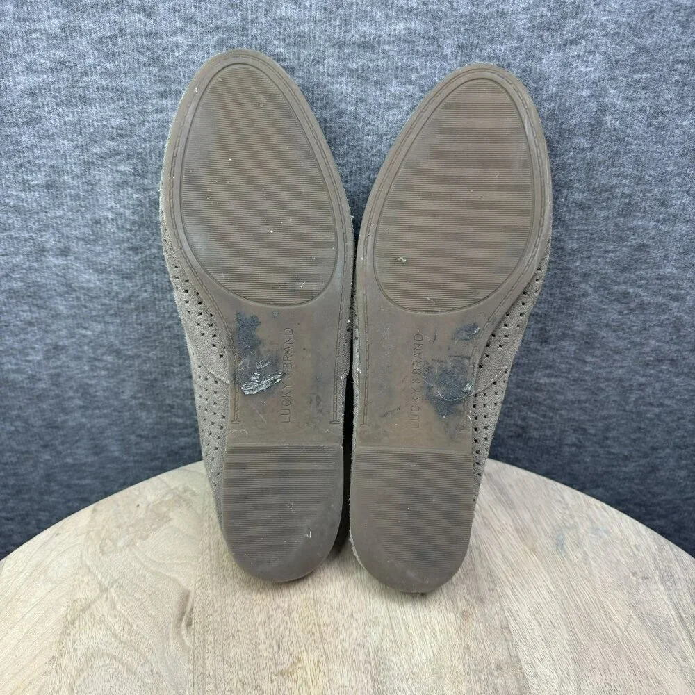 Lucky Brand Carthy Perforated Suede‎ Slip-On Loafers Womens Size 8.5 Taupe